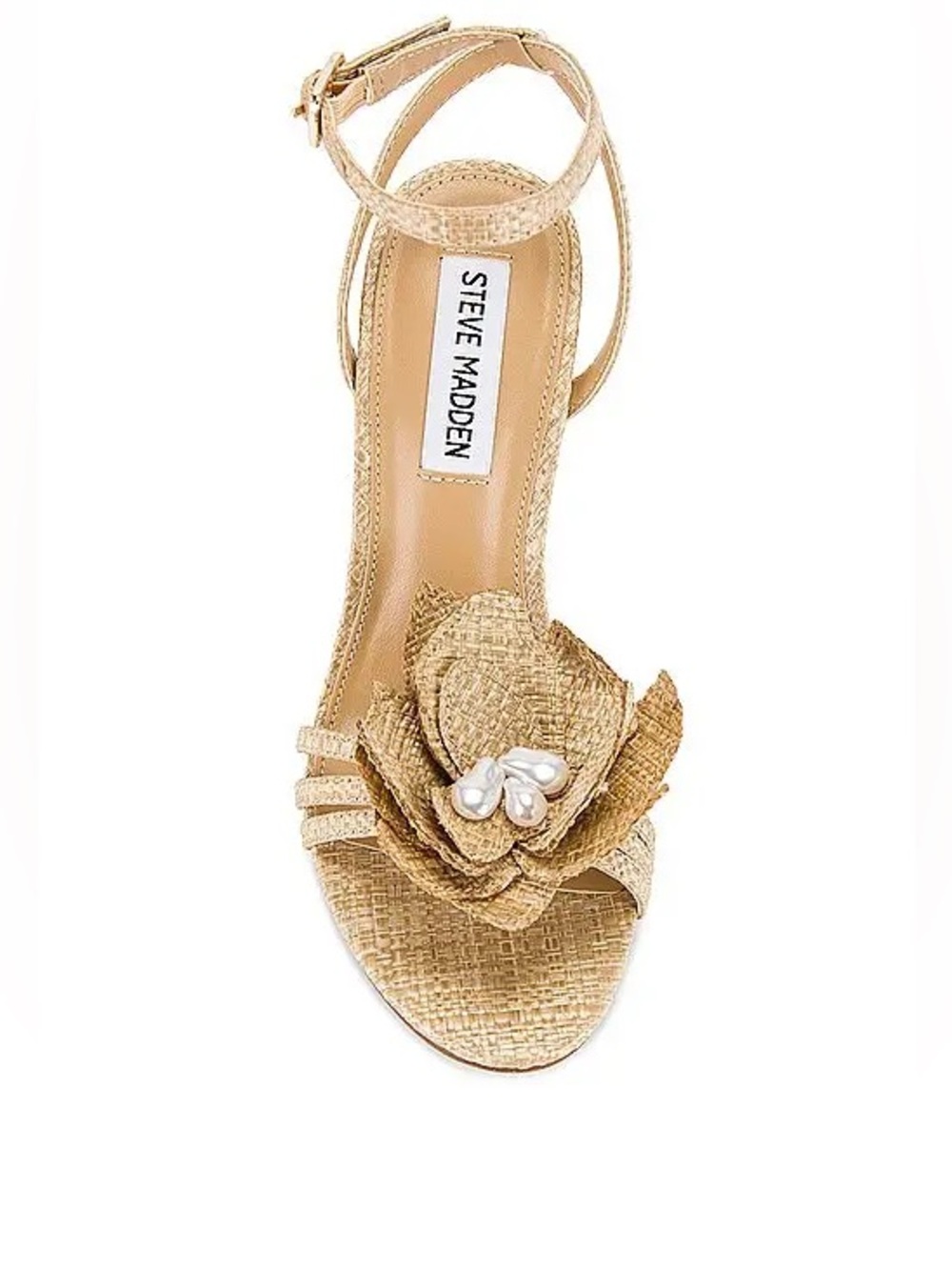 STEVE MADDEN Excite Almond Raffia Rosette Slingback Sandal Heels - Picture 3 of 9